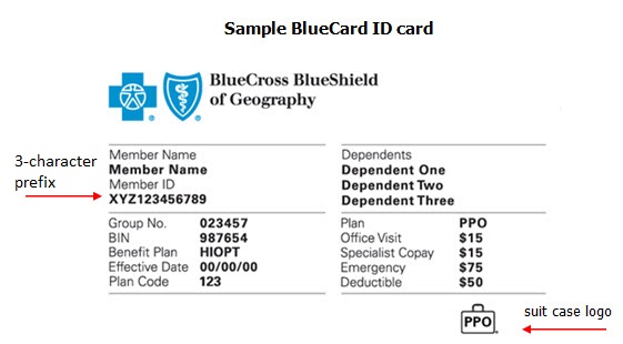 Example of where to find BlueCard Prefix